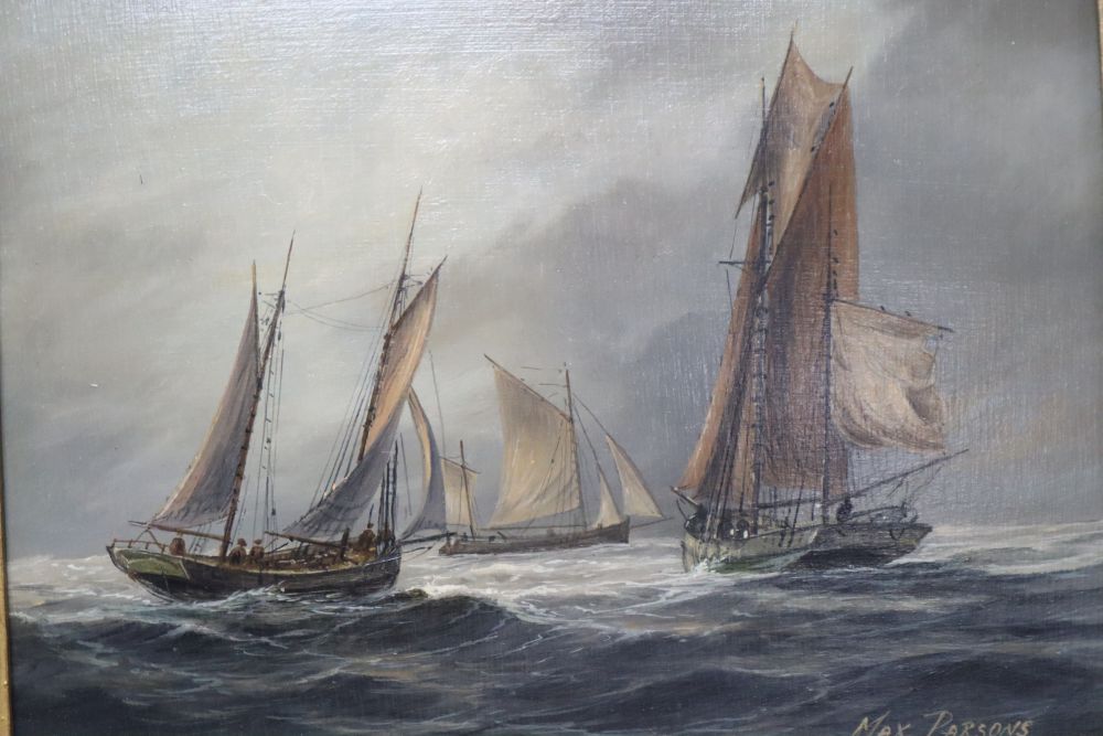 Max Parsons A.R.C.A. (1915-1998), oil on board, Joseph Conrad, signed and dated 1972 and another of fishing vessels